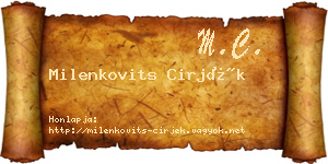 Milenkovits Cirjék névjegykártya